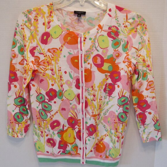 Talbots Sweaters - Talbots Petite 3/4 Sleeve White Floral Lightweight Cardigan Sweater Size P-XS